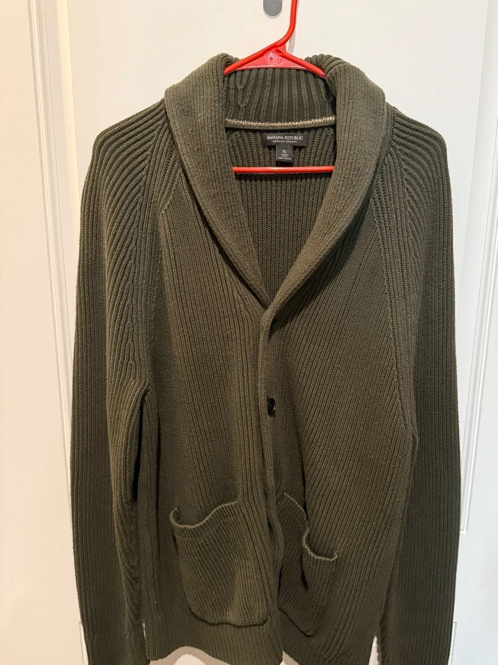 Banana Republic Men’s Olive Shawl Collar Cardigan Sweater